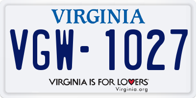 VA license plate VGW1027