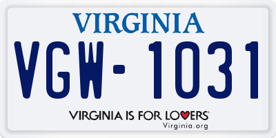 VA license plate VGW1031