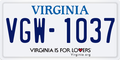 VA license plate VGW1037