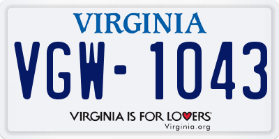 VA license plate VGW1043