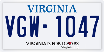 VA license plate VGW1047