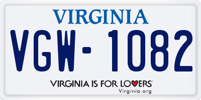VA license plate VGW1082