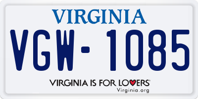 VA license plate VGW1085