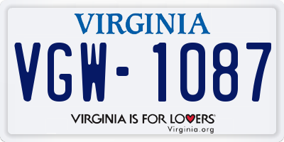 VA license plate VGW1087