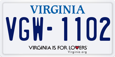 VA license plate VGW1102