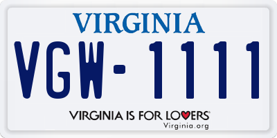 VA license plate VGW1111