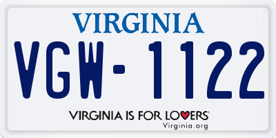 VA license plate VGW1122