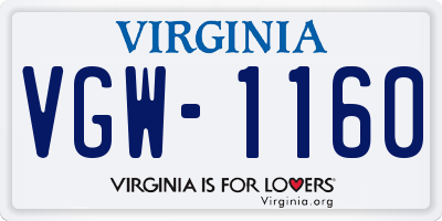 VA license plate VGW1160