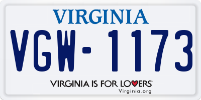 VA license plate VGW1173