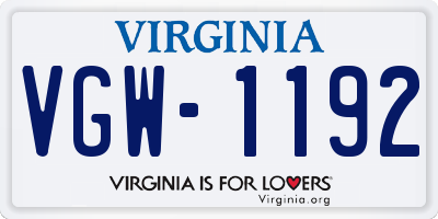 VA license plate VGW1192