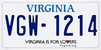 VA license plate VGW1214