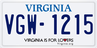 VA license plate VGW1215