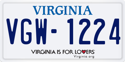 VA license plate VGW1224