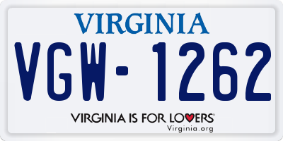 VA license plate VGW1262
