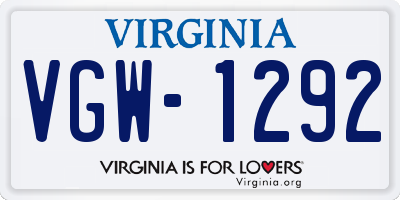 VA license plate VGW1292