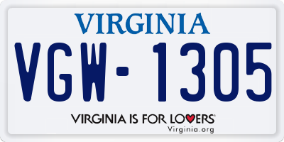 VA license plate VGW1305