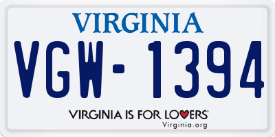 VA license plate VGW1394