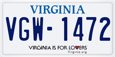 VA license plate VGW1472