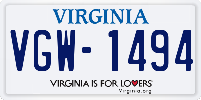 VA license plate VGW1494