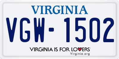 VA license plate VGW1502