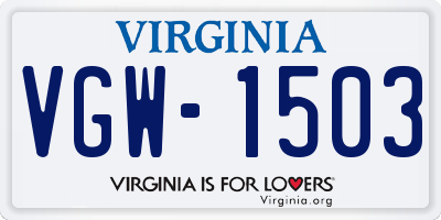 VA license plate VGW1503