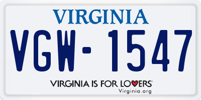 VA license plate VGW1547