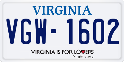 VA license plate VGW1602