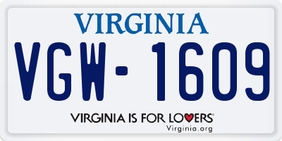 VA license plate VGW1609