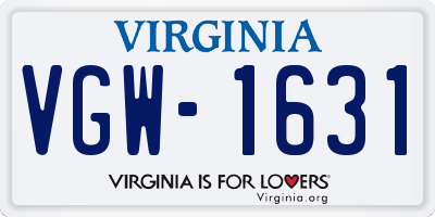 VA license plate VGW1631