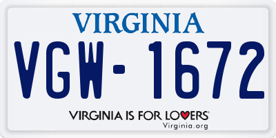 VA license plate VGW1672