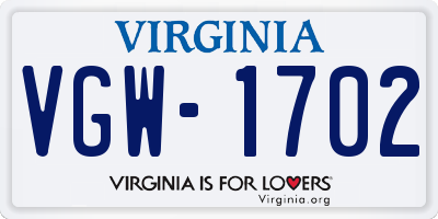 VA license plate VGW1702
