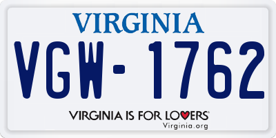 VA license plate VGW1762