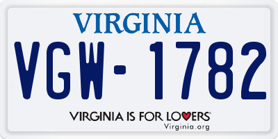 VA license plate VGW1782