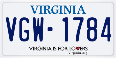 VA license plate VGW1784