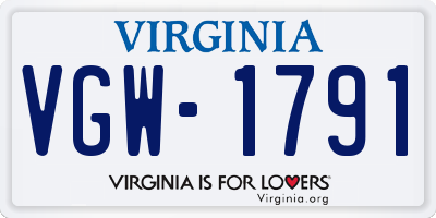 VA license plate VGW1791