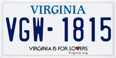VA license plate VGW1815