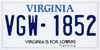 VA license plate VGW1852