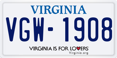 VA license plate VGW1908