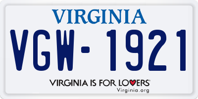 VA license plate VGW1921