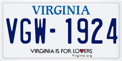 VA license plate VGW1924