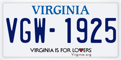 VA license plate VGW1925