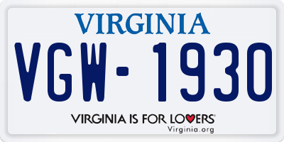 VA license plate VGW1930