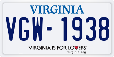 VA license plate VGW1938