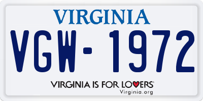 VA license plate VGW1972