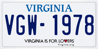 VA license plate VGW1978