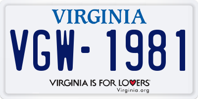 VA license plate VGW1981