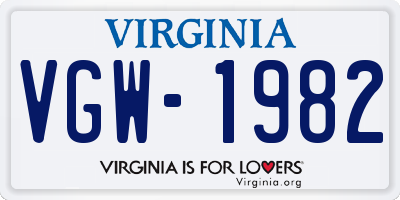 VA license plate VGW1982