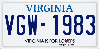 VA license plate VGW1983