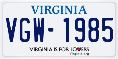 VA license plate VGW1985