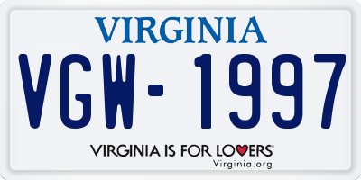 VA license plate VGW1997